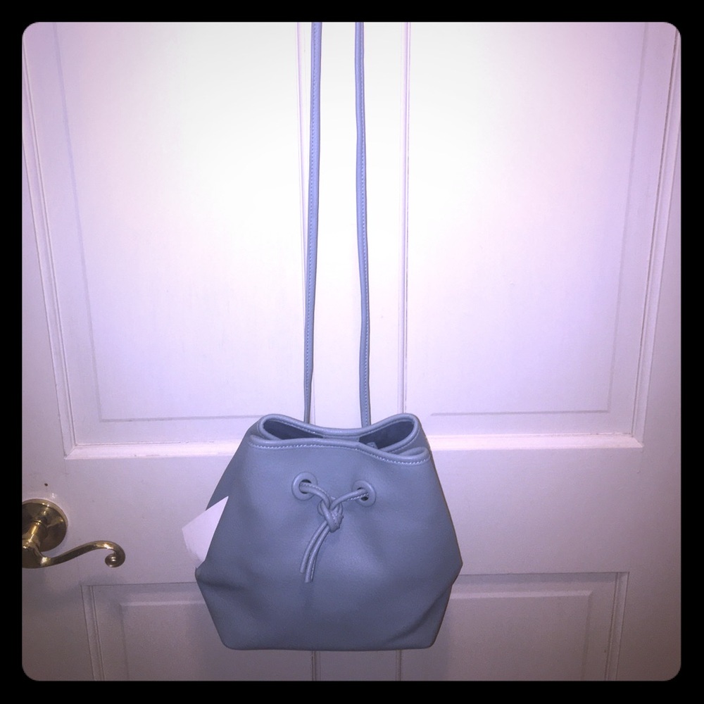 Deux lux blue drawstring satchel vegan leather